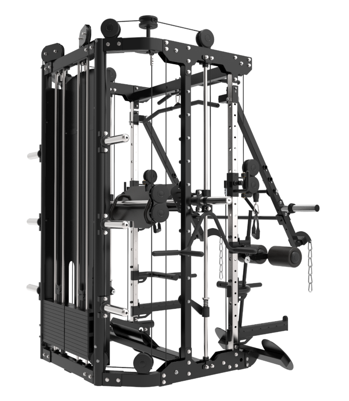 Binom Steel Force B12-V2 Multigimnasio, Brazos Moviles, Doble Polea (100 Kg x2), Power Rack, Press de Piernas, Multipower, Remo y accesorios